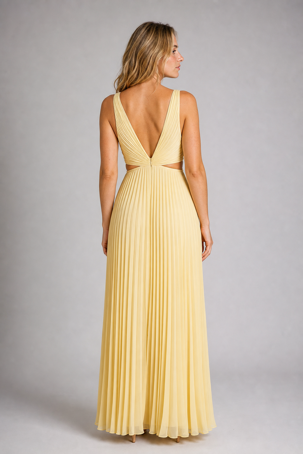 Rona Cut-Out Maxi Dress | Women's Deep-V Sleeveless Wedding-Guest Gown