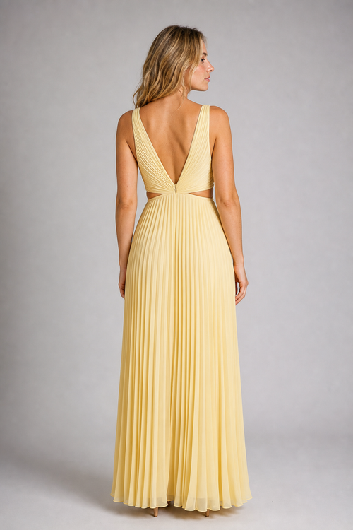 Rona Cut-Out Maxi Dress | Women's Deep-V Sleeveless Wedding-Guest Gown