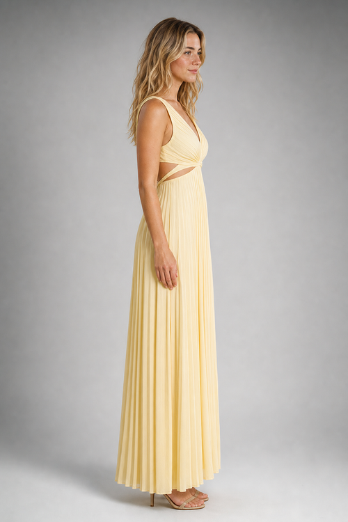 Rona Cut-Out Maxi Dress | Women's Deep-V Sleeveless Wedding-Guest Gown