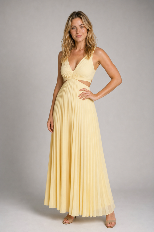 Rona Cut-Out Maxi Dress | Women's Deep-V Sleeveless Wedding-Guest Gown