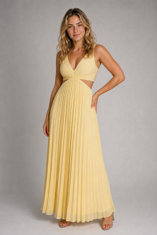 Rona Cut-Out Maxi Dress | Women's Deep-V Sleeveless Wedding-Guest Gown