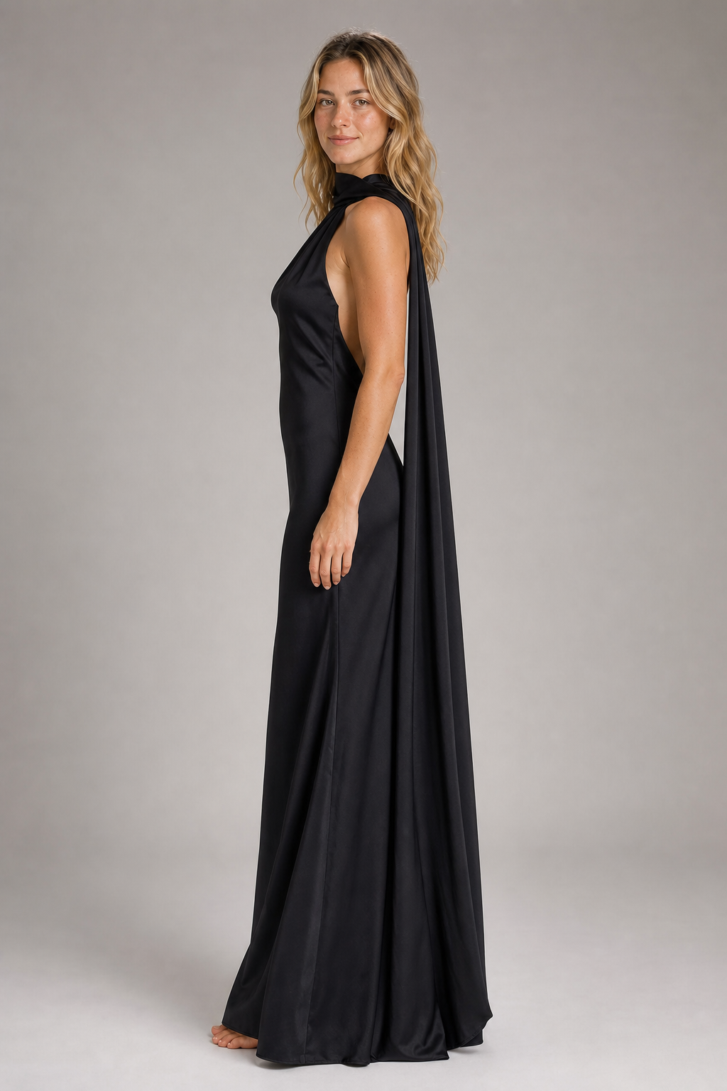 Raisa Backless Satin Maxi Dress | Women's Sleeveless Wedding-Guest Gown
