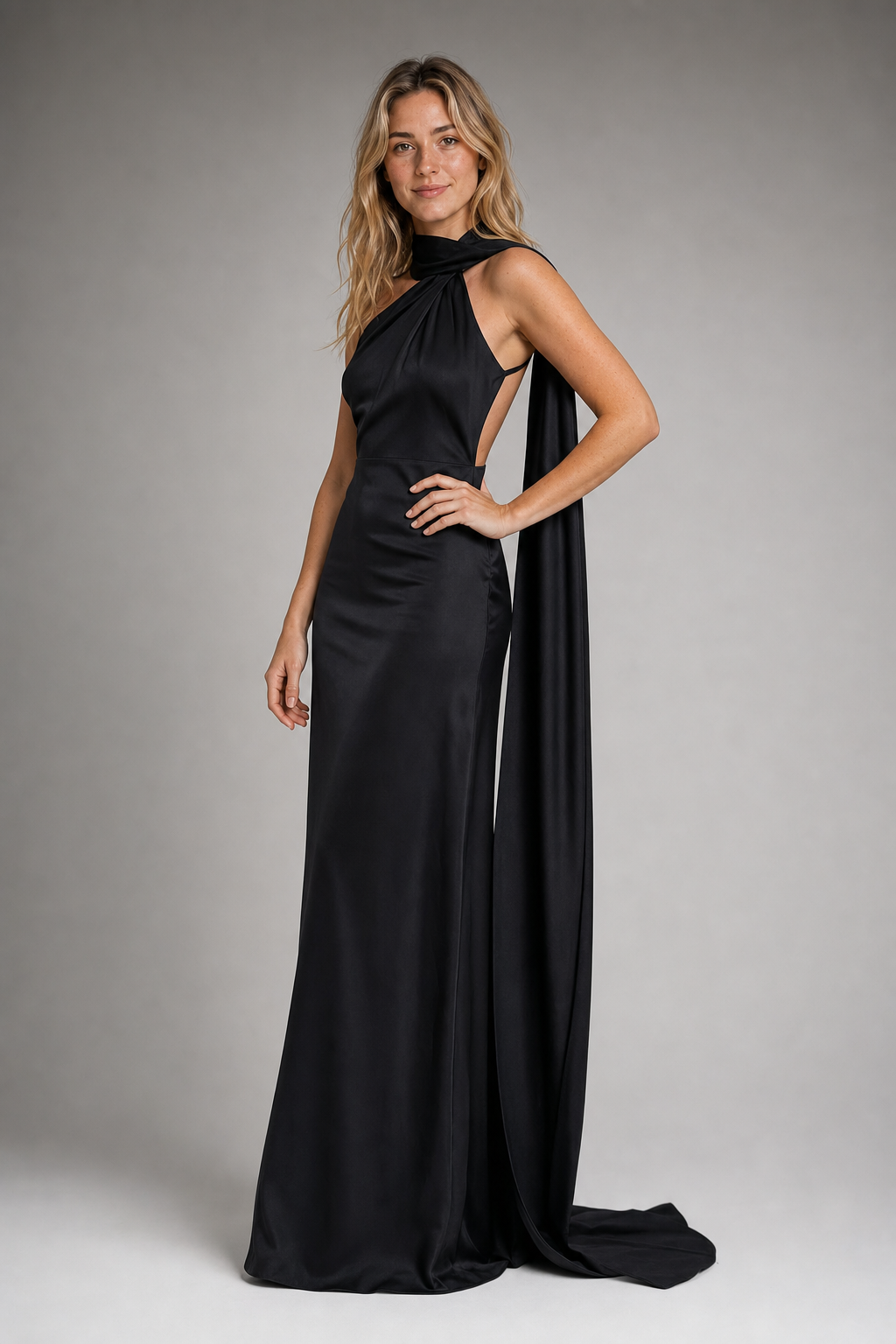 Raisa Backless Satin Maxi Dress | Women's Sleeveless Wedding-Guest Gown