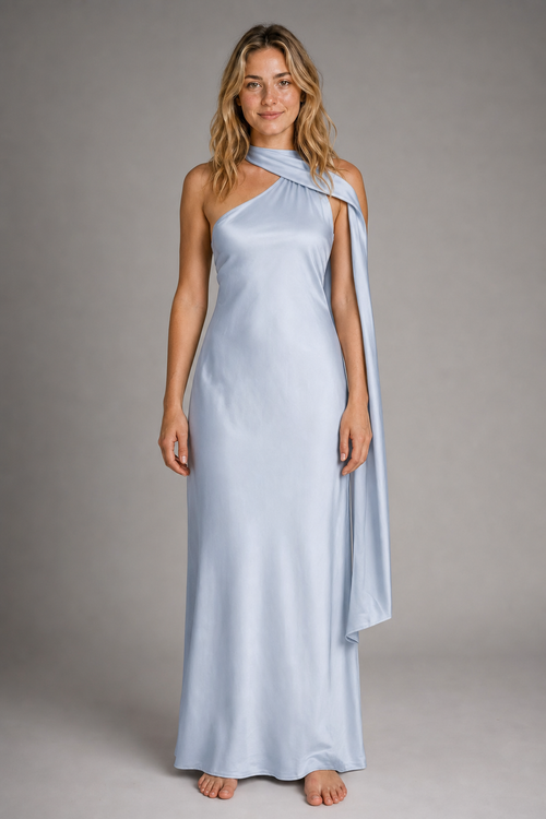 Raisa Backless Satin Maxi Dress | Women's Sleeveless Wedding-Guest Gown