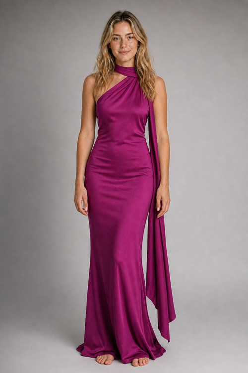 Raisa Backless Satin Maxi Dress | Women's Sleeveless Wedding-Guest Gown