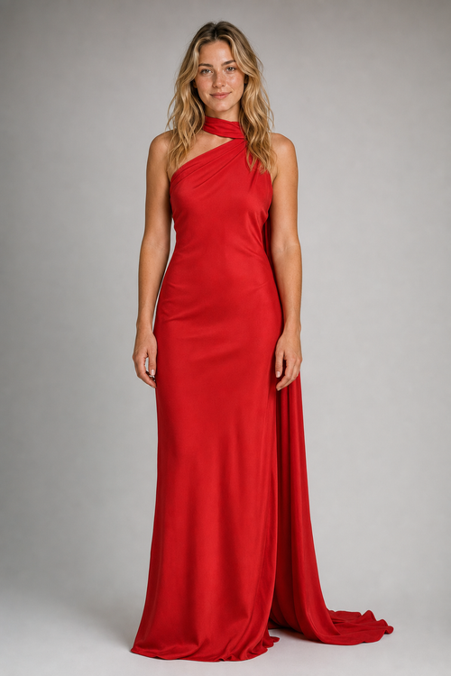 Raisa Backless Satin Maxi Dress | Women's Sleeveless Wedding-Guest Gown