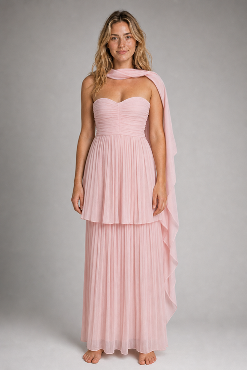 Michelle Pleated Maxi Dress | Women's Strapless Wedding-Guest Gown