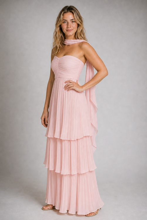 Michelle Pleated Maxi Dress | Women's Strapless Wedding-Guest Gown