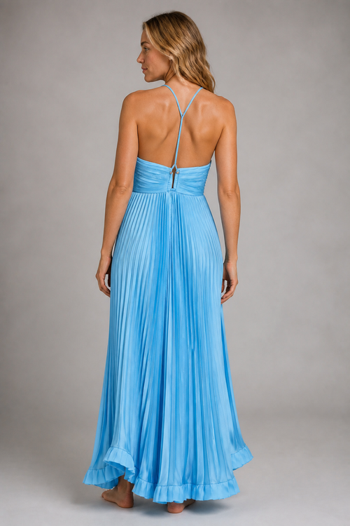 Lindsay Backless Satin Maxi Dress | Women's Halter Wedding-Guest Gown