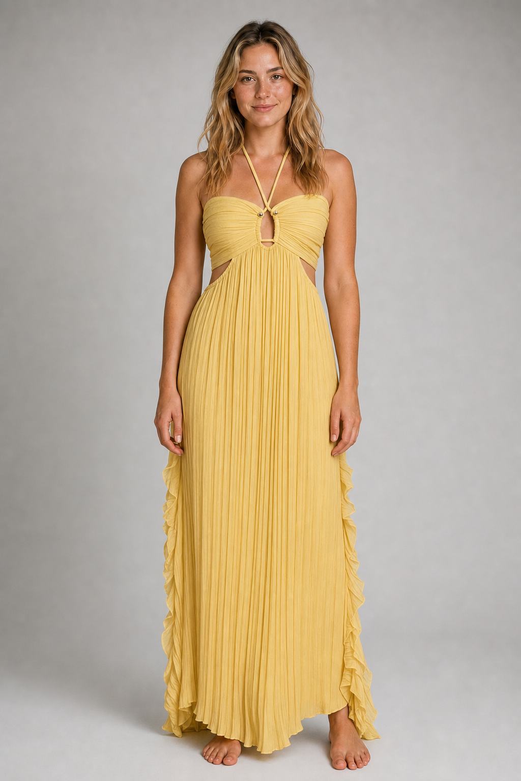 Lindsay Backless Satin Maxi Dress | Women's Halter Wedding-Guest Gown