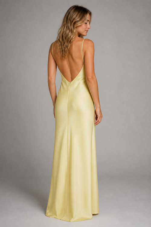 Kirra Backless Satin Maxi Dress | Women's V-Neck Sleeveless Wedding-Guest Gown