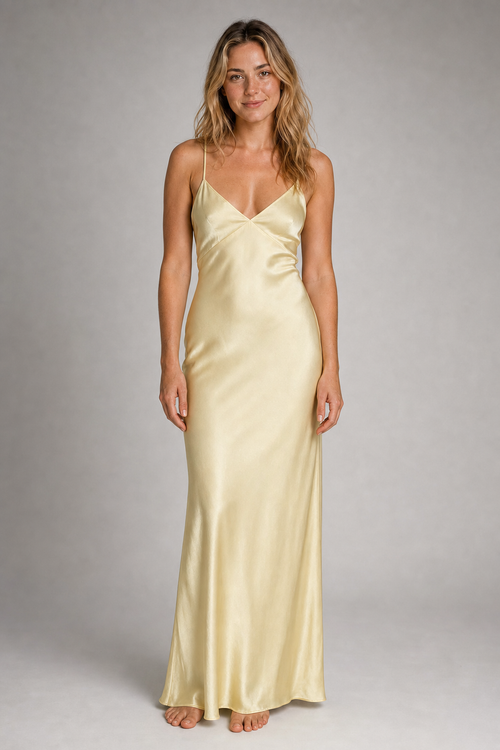 Kirra Backless Satin Maxi Dress | Women's V-Neck Sleeveless Wedding-Guest Gown