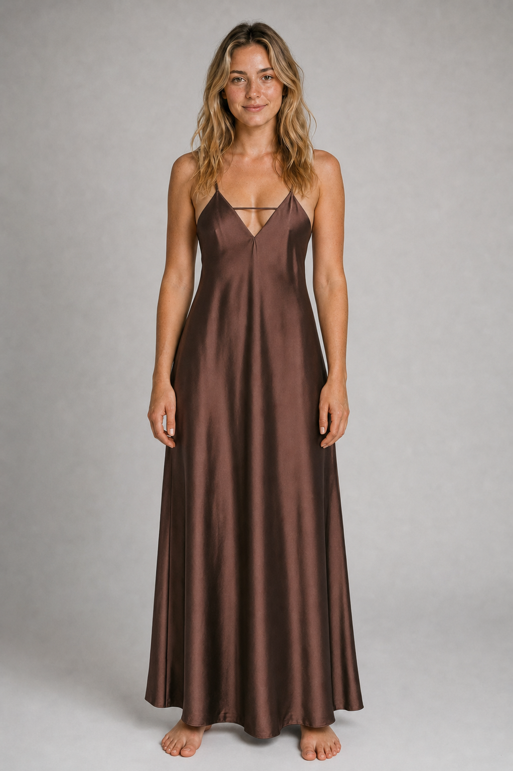 Kirra Backless Satin Maxi Dress | Women's V-Neck Sleeveless Wedding-Guest Gown