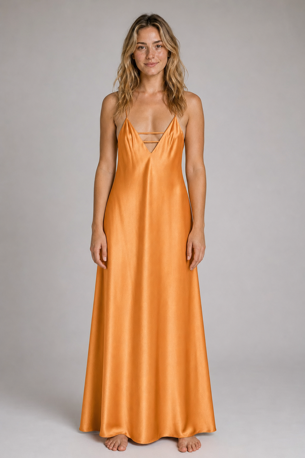 Kirra Backless Satin Maxi Dress | Women's V-Neck Sleeveless Wedding-Guest Gown