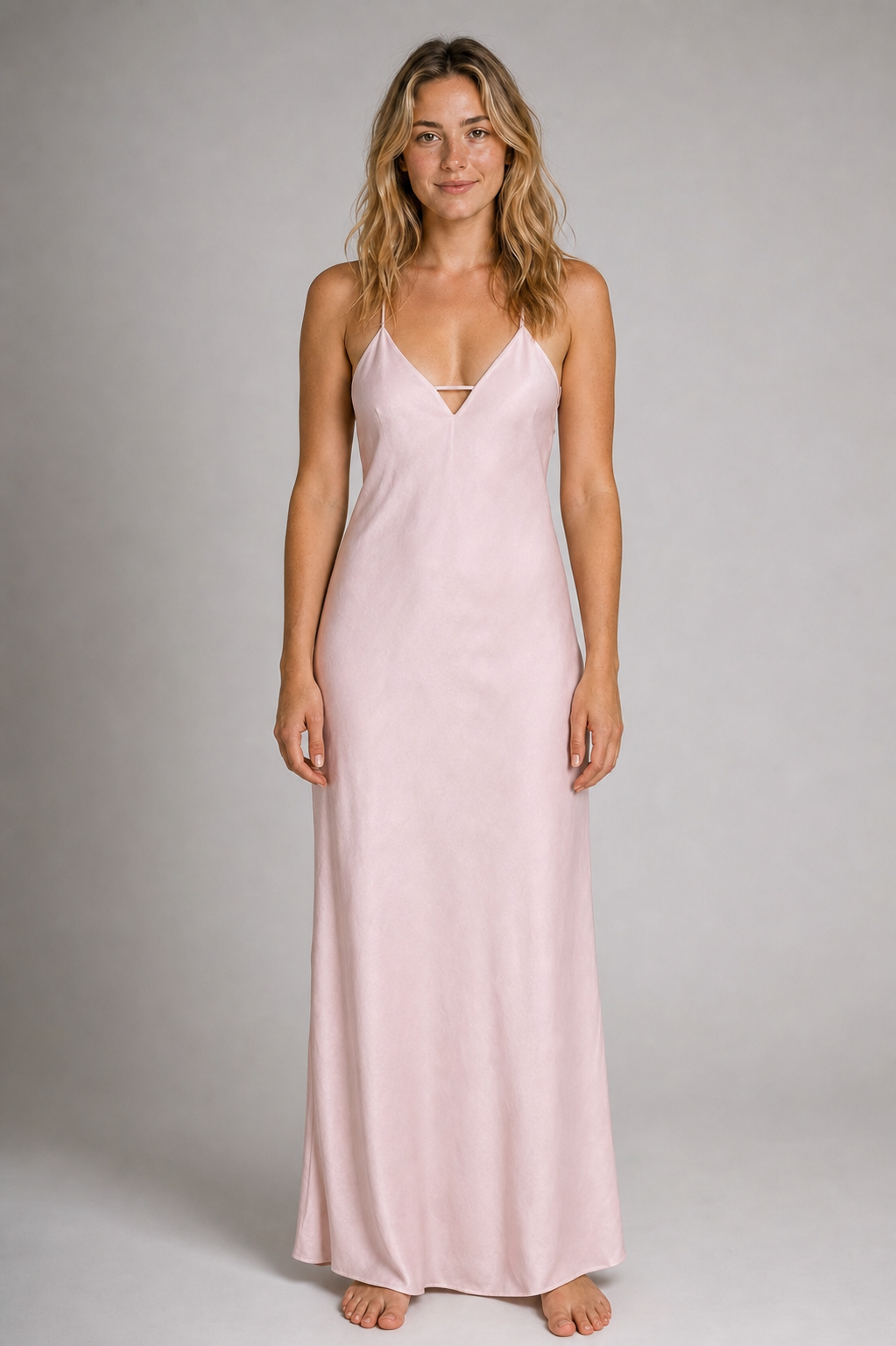 Kirra Backless Satin Maxi Dress | Women's V-Neck Sleeveless Wedding-Guest Gown