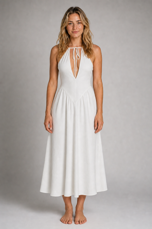 Kristy Backless Lace Maxi Dress | Women's Deep-V Sleeveless Wedding-Guest Gown