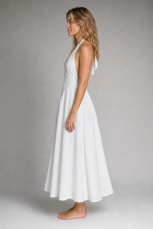 Kristy Backless Lace Maxi Dress | Women's Deep-V Sleeveless Wedding-Guest Gown