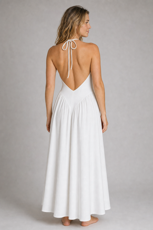 Kristy Backless Lace Maxi Dress | Women's Deep-V Sleeveless Wedding-Guest Gown