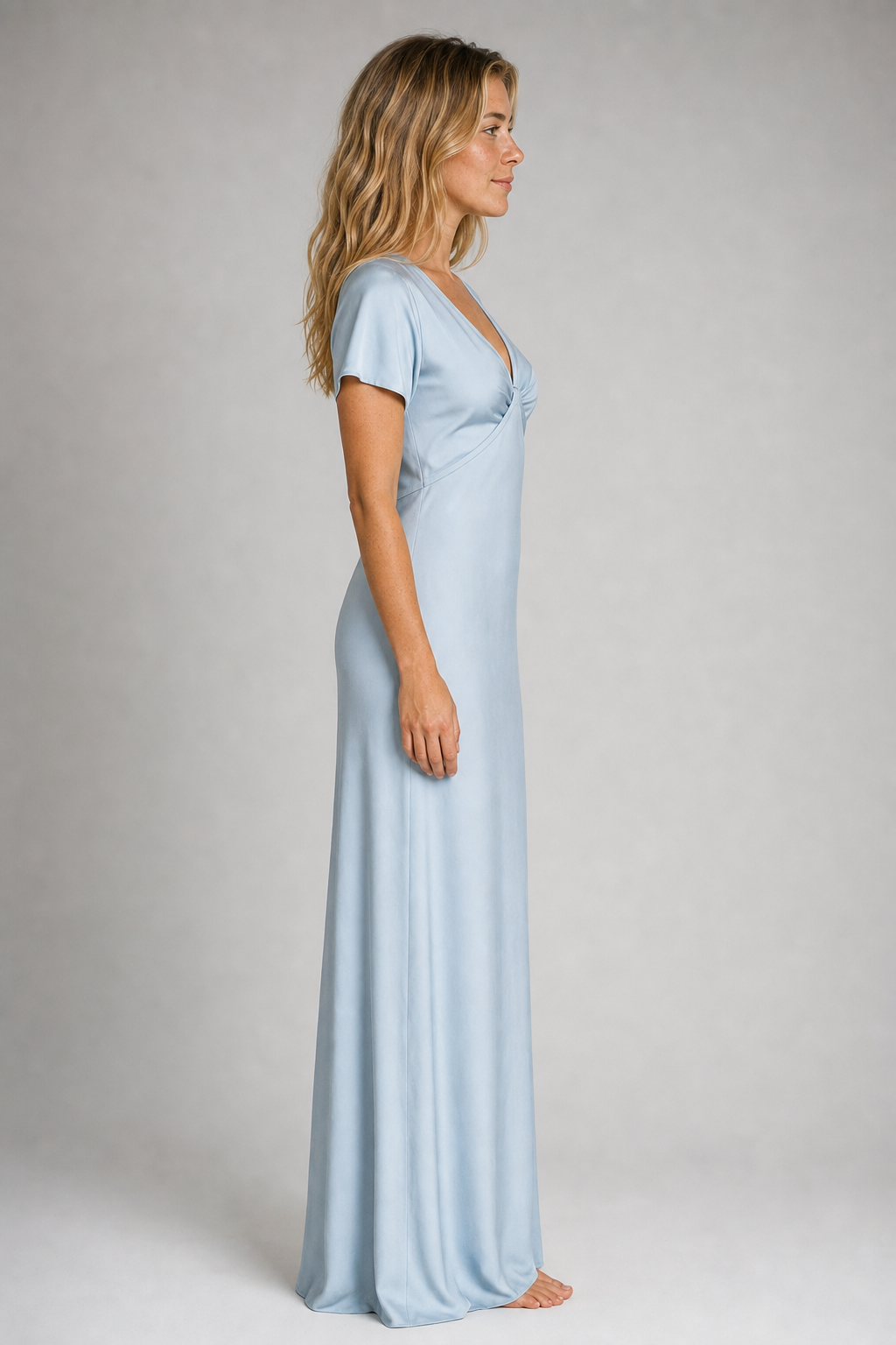 Janna Pleated Satin Midi Dress | Women's Deep-V Short-Sleeve Wedding-Guest Dress