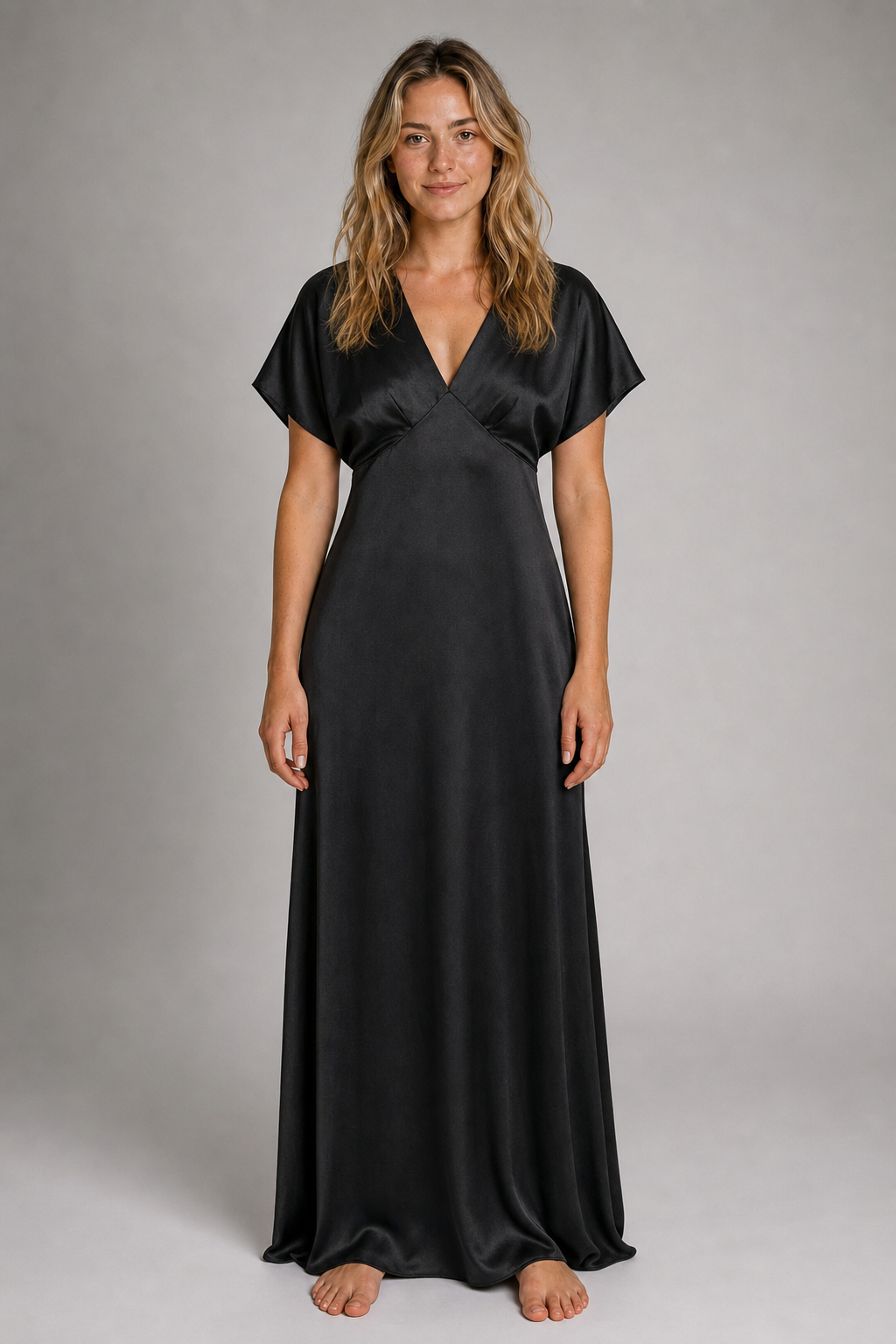 Janna Pleated Satin Midi Dress | Women's Deep-V Short-Sleeve Wedding-Guest Dress