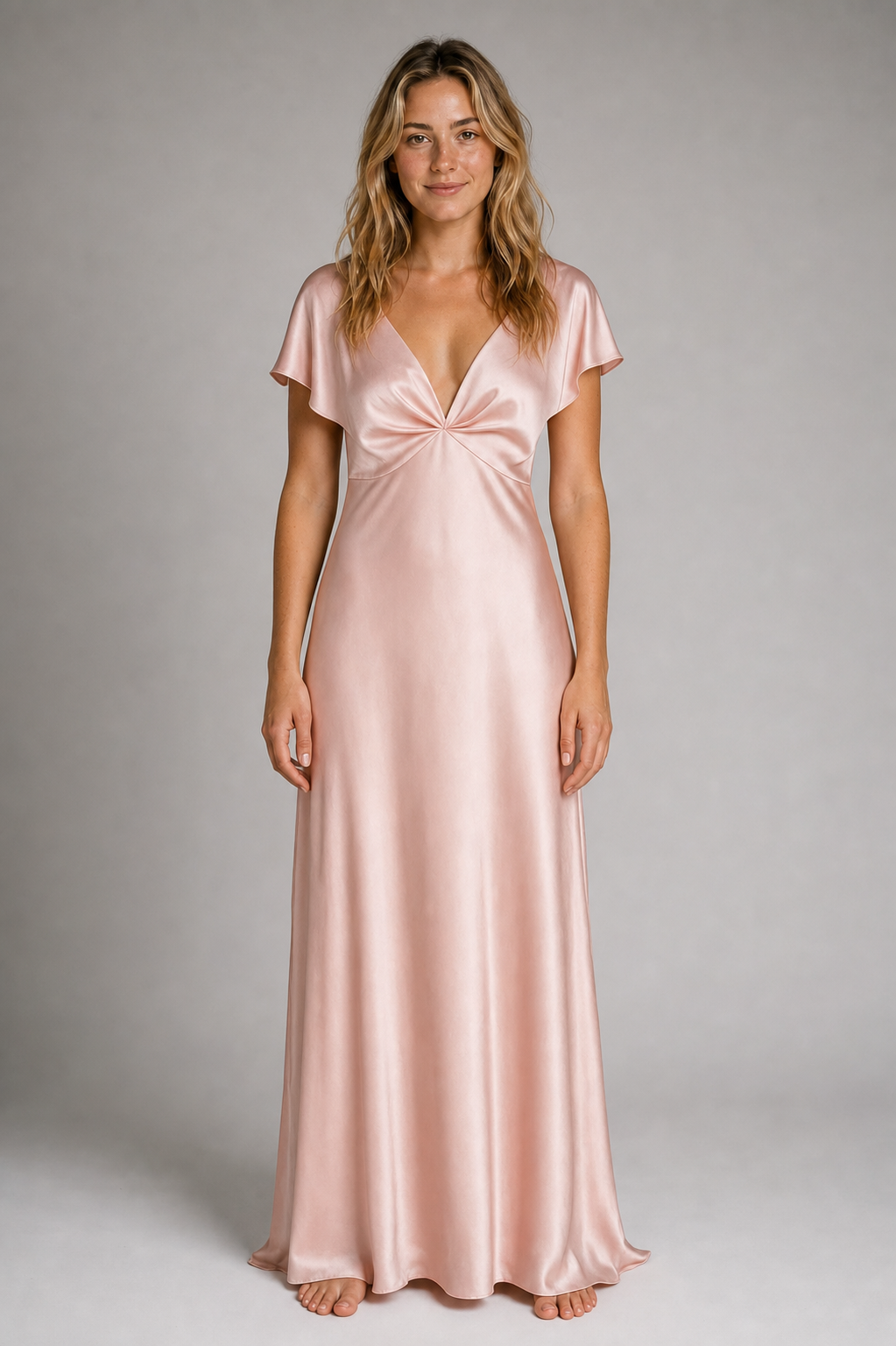 Janna Pleated Satin Midi Dress | Women's Deep-V Short-Sleeve Wedding-Guest Dress