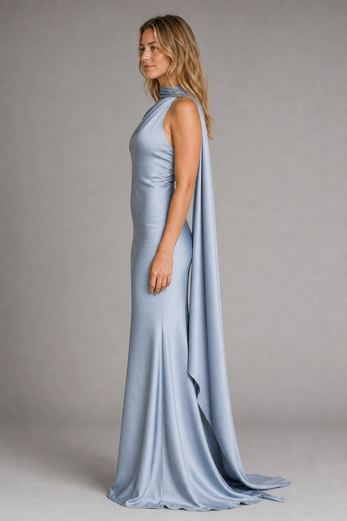 Suri Backless Satin Maxi Dress | Women's Halter Sleeveless Wedding-Guest Gown