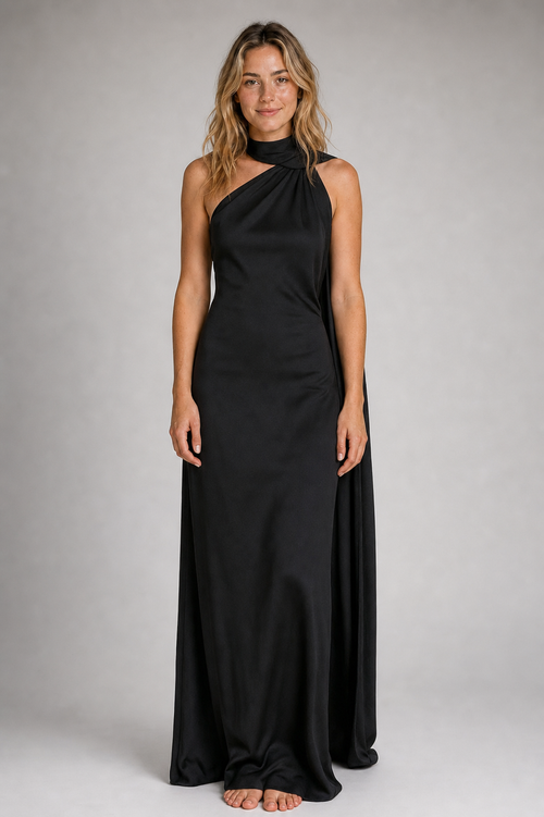 Suri Backless Satin Maxi Dress | Women's Halter Sleeveless Wedding-Guest Gown
