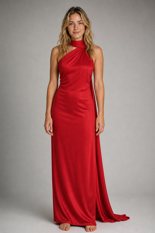 Suri Backless Satin Maxi Dress | Women's Halter Sleeveless Wedding-Guest Gown