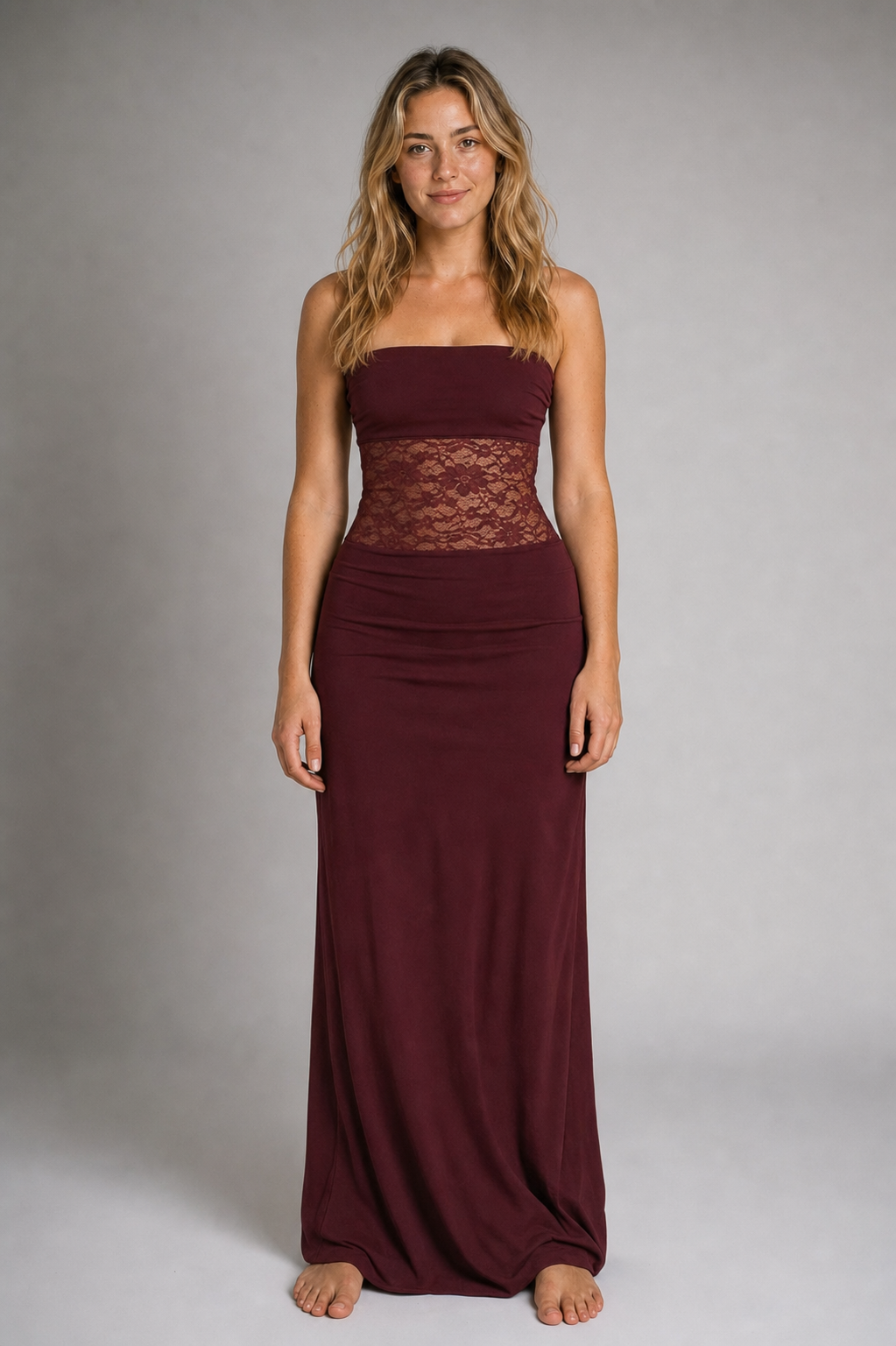 Georgette Lace Maxi Dress | Women's Sleeveless Wedding-Guest Gown