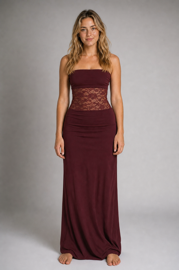 Georgette Lace Maxi Dress | Women's Sleeveless Wedding-Guest Gown