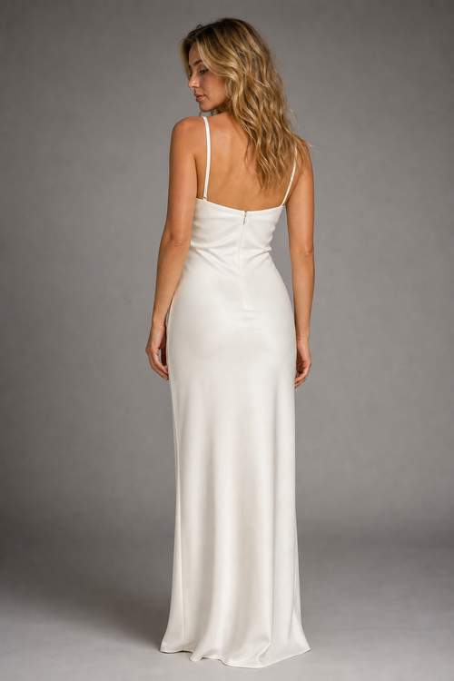 Elin Backless Satin Maxi Dress | Women's Sleeveless Wedding-Guest Gown