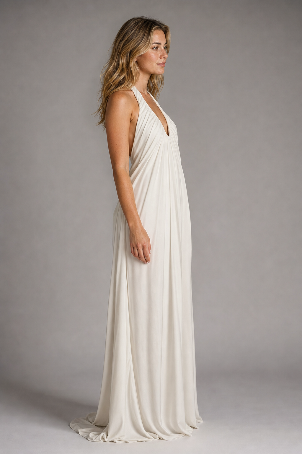 Beatrice Ruffled Tulle Maxi Dress | Women's Halter Sleeveless Wedding-Guest Gown