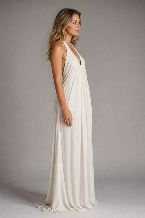 Beatrice Ruffled Tulle Maxi Dress | Women's Halter Sleeveless Wedding-Guest Gown