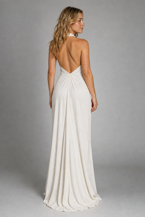 Beatrice Ruffled Tulle Maxi Dress | Women's Halter Sleeveless Wedding-Guest Gown
