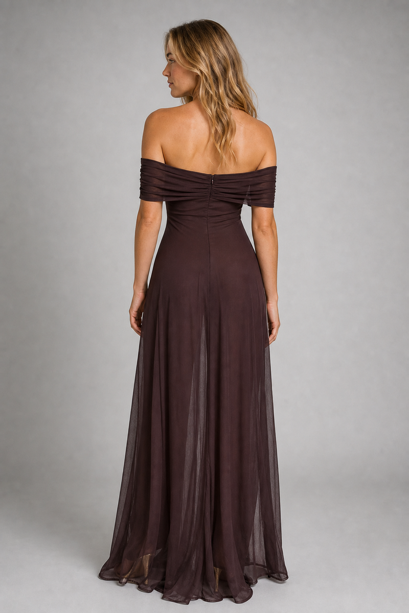 Anya Pleated Chiffon Maxi Dress | Women's Off-Shoulder Wedding-Guest Gown