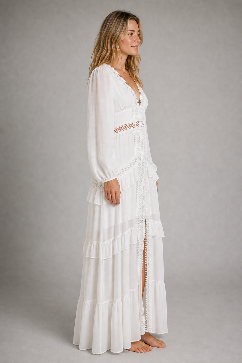 Aryna Ruffled Chiffon Maxi Dress | Women's V-Neck Wedding-Guest Gown