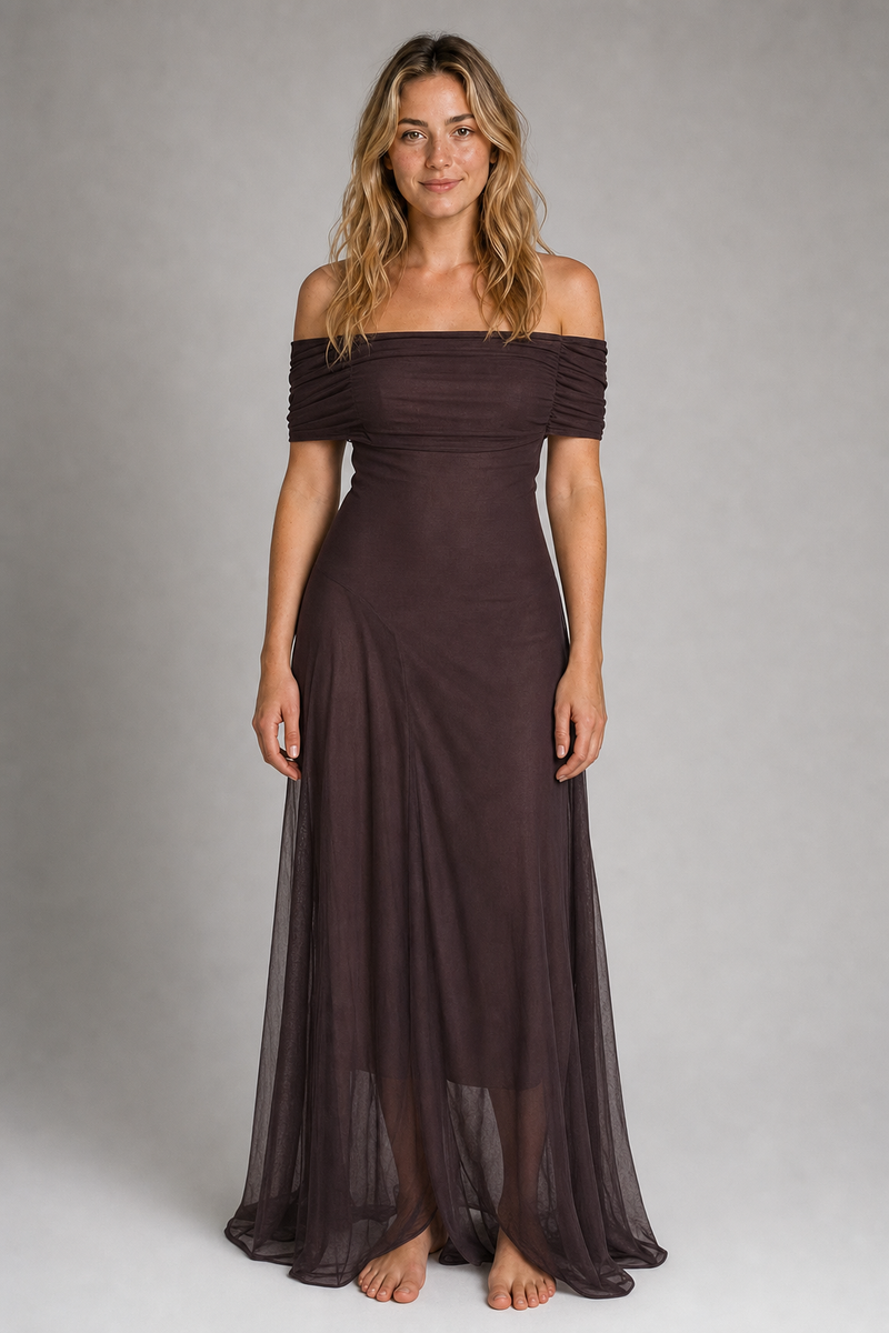 Anya Pleated Chiffon Maxi Dress | Women's Off-Shoulder Wedding-Guest Gown