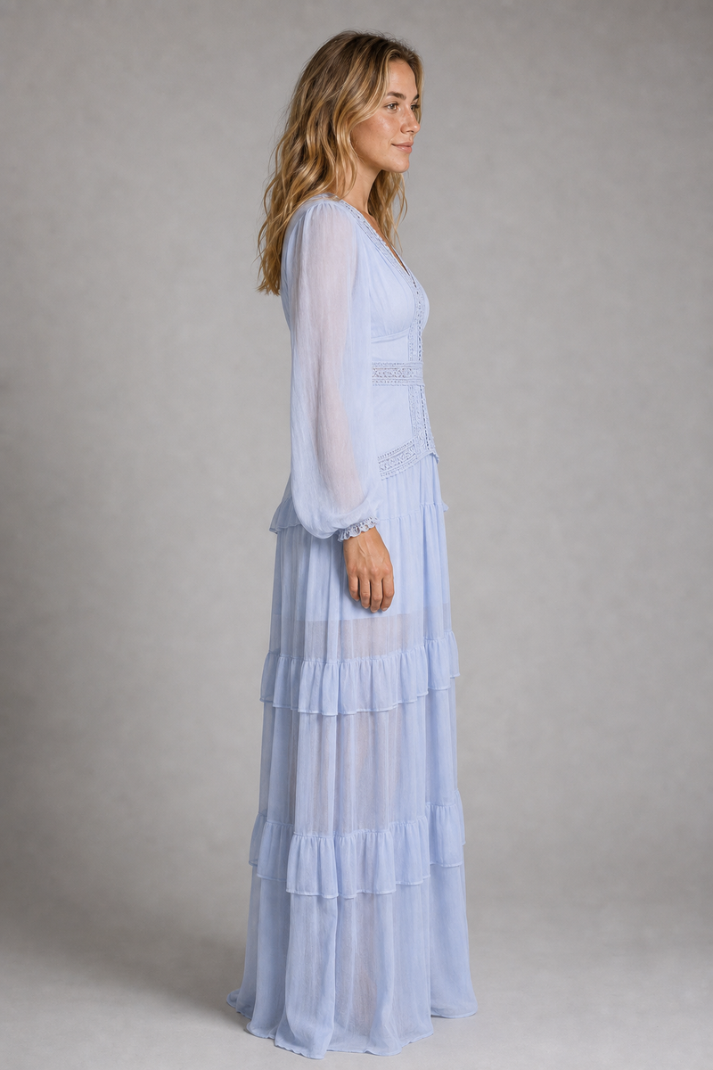 Beatrice Ruffled Maxi Dress | Women's Deep-V Wedding-Guest Gown