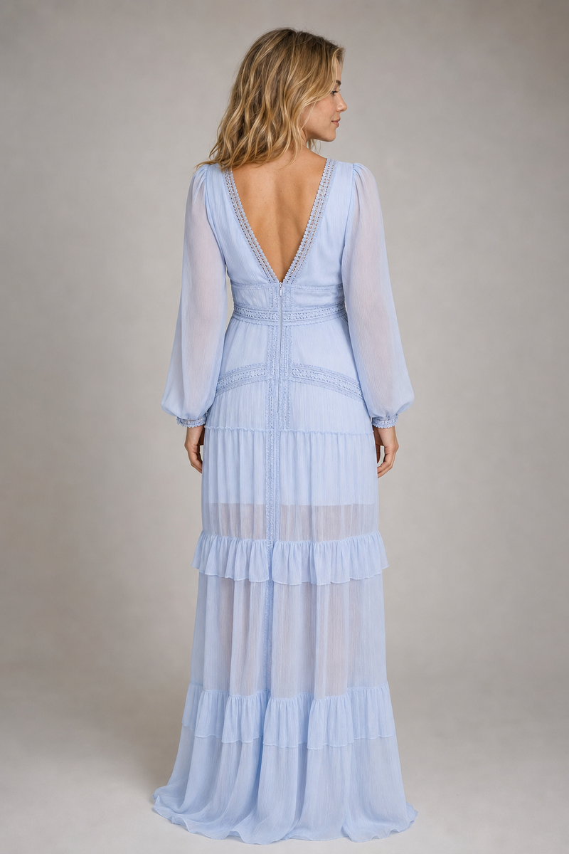Beatrice Ruffled Maxi Dress | Women's Deep-V Wedding-Guest Gown