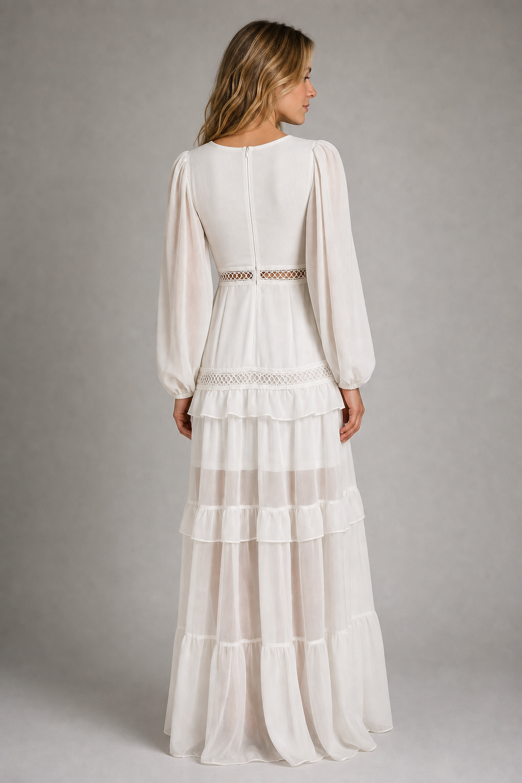 Aryna Ruffled Chiffon Maxi Dress | Women's V-Neck Wedding-Guest Gown