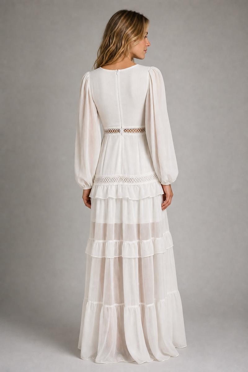 Aryna Ruffled Chiffon Maxi Dress | Women's V-Neck Wedding-Guest Gown
