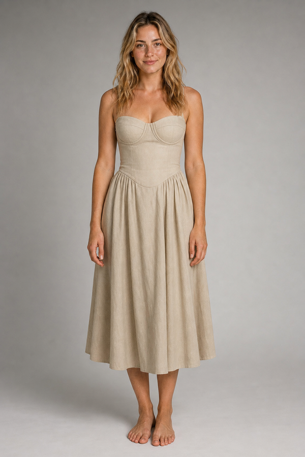 Annika Corset Lace Midi Dress | Women's V-Neck Sleeveless Formal Dress