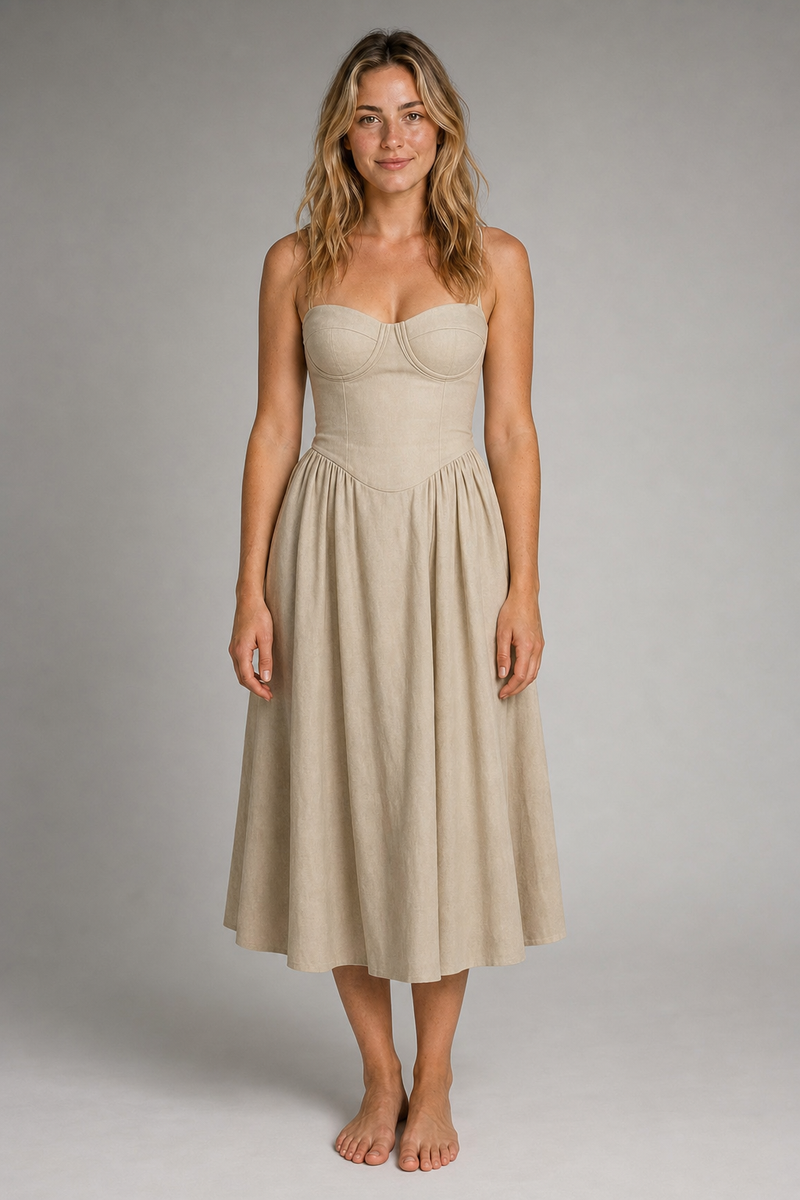 Annika Corset Lace Midi Dress | Women's V-Neck Sleeveless Formal Dress