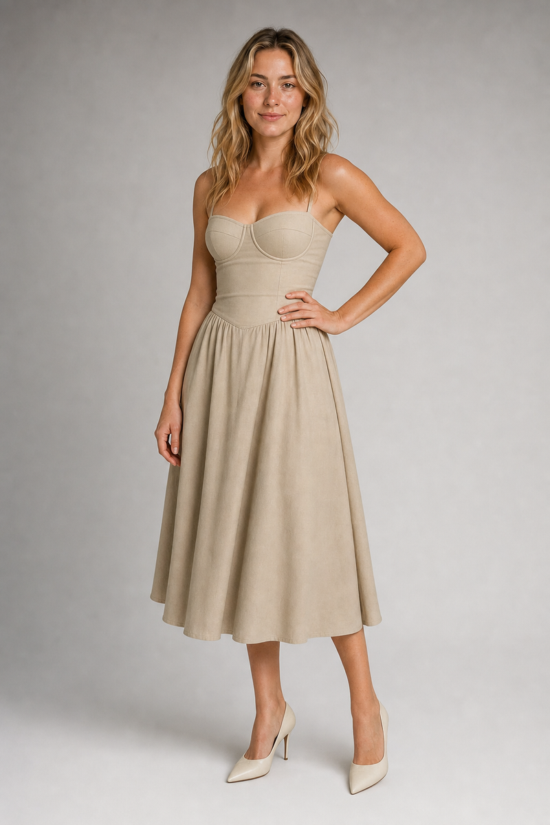 Annika Corset Lace Midi Dress | Women's V-Neck Sleeveless Formal Dress