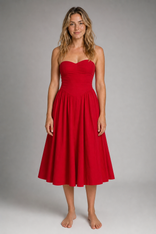 Annika Corset Lace Midi Dress | Women's V-Neck Sleeveless Formal Dress in Red