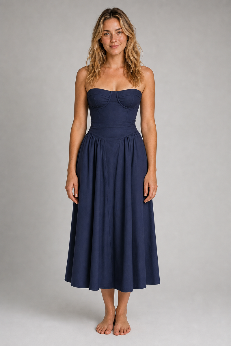 Annika Corset Lace Midi Dress | Women's V-Neck Sleeveless Formal Dress