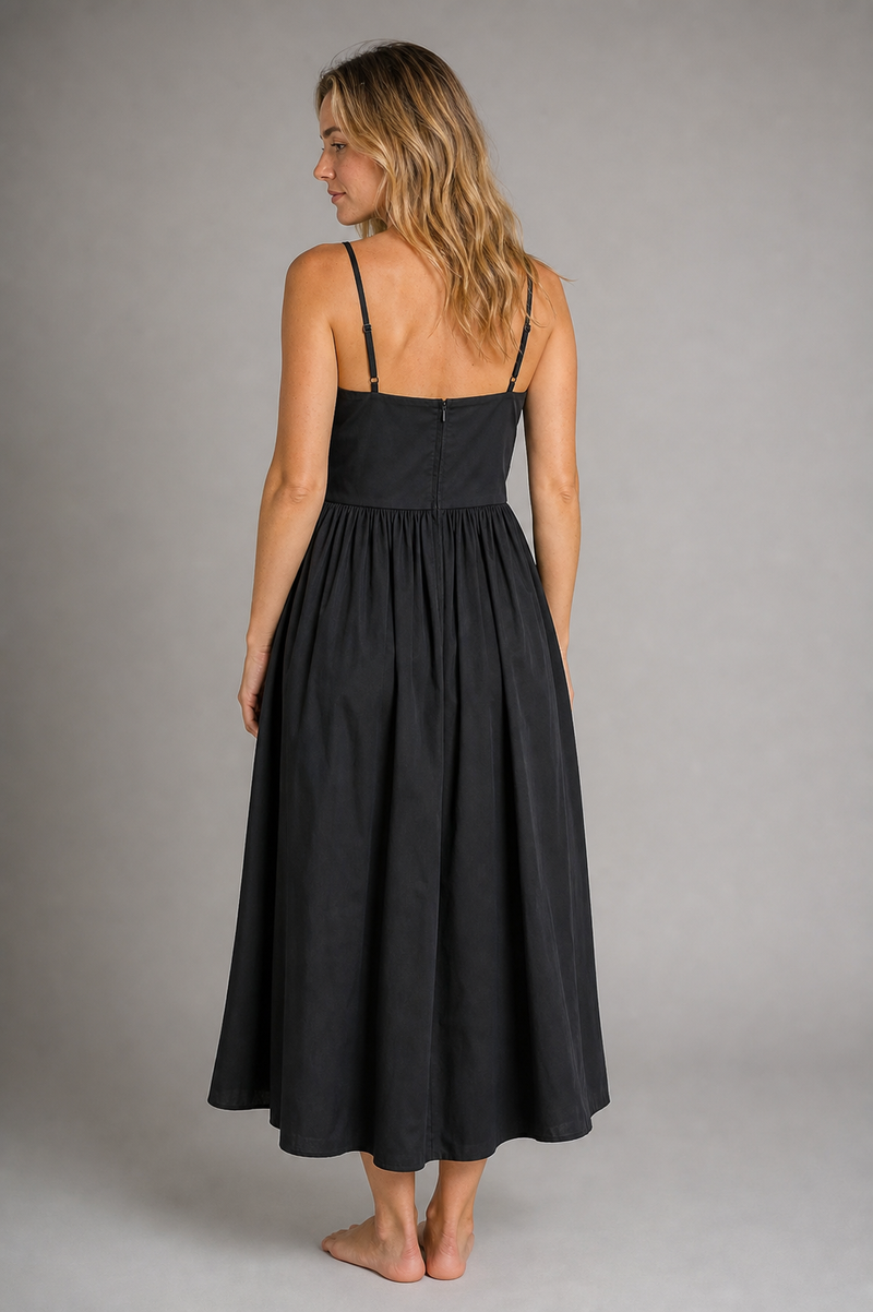 Alecto Pleated Midi Dress | Women's Spaghetti-Strap Sleeveless Wedding-Guest Dress