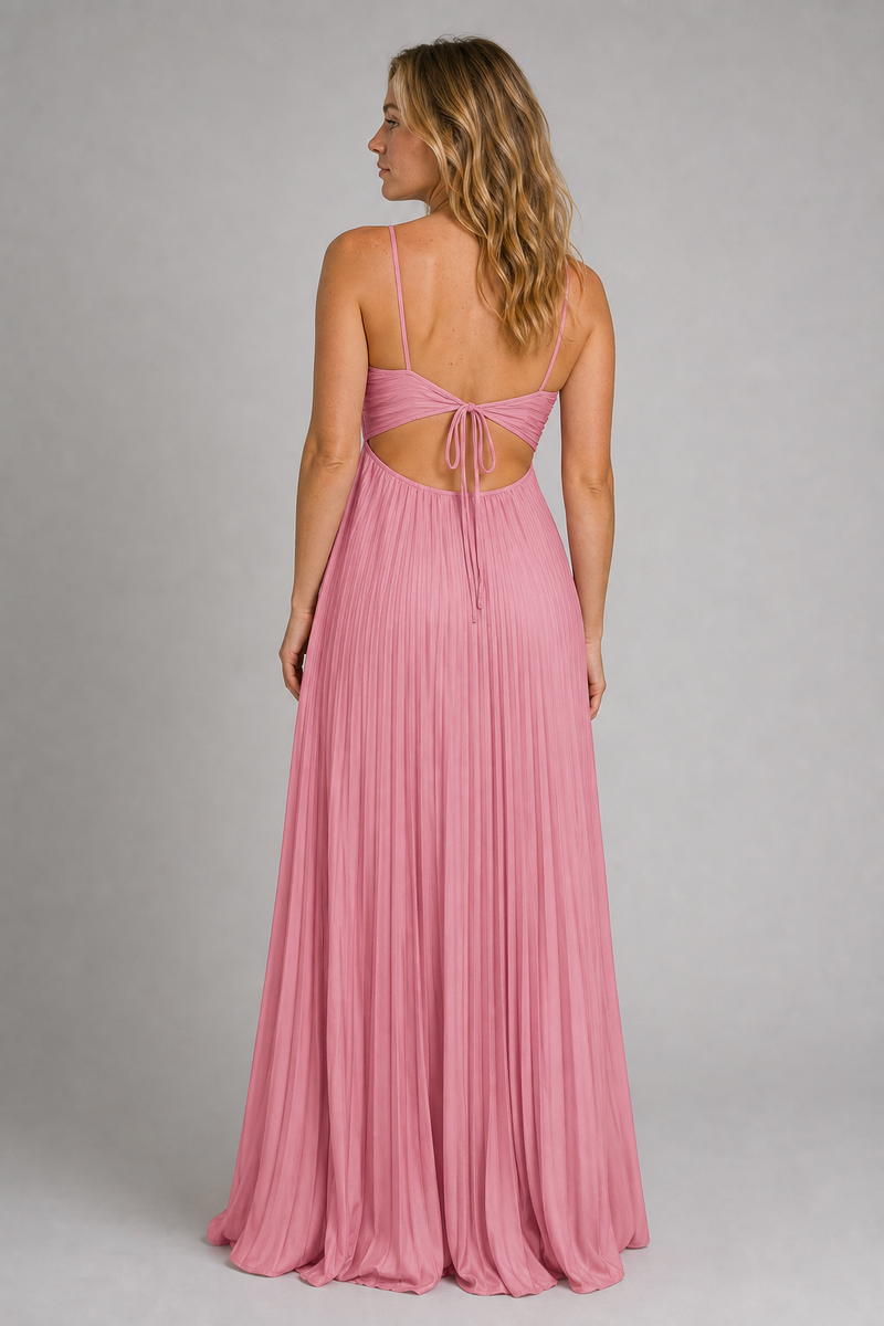 Aisen Pleated Chiffon Maxi Dress | Women's Halter Sleeveless Wedding-Guest Gown