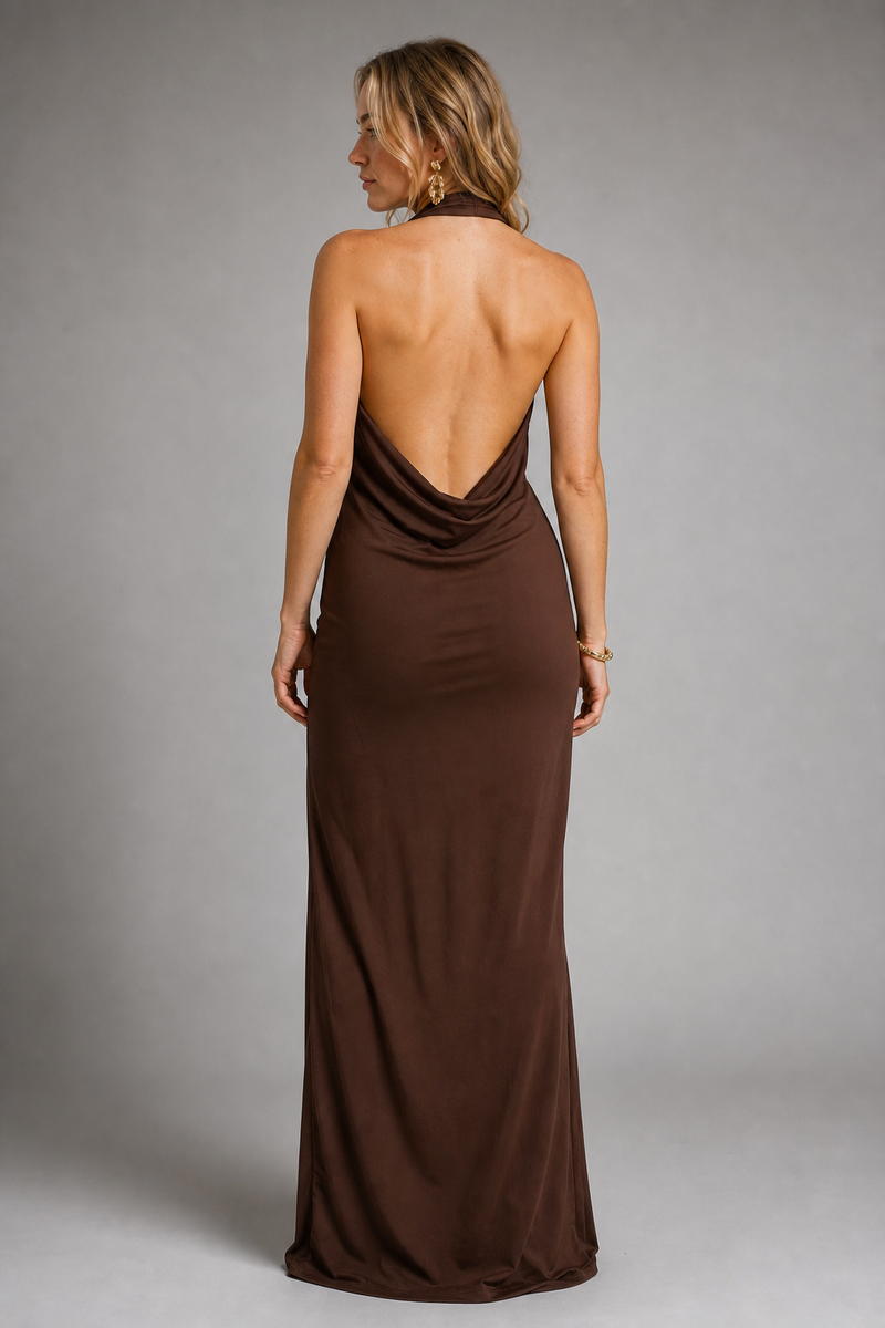 Annie Backless Maxi Dress | Women's Collared Sleeveless Cocktail Dress