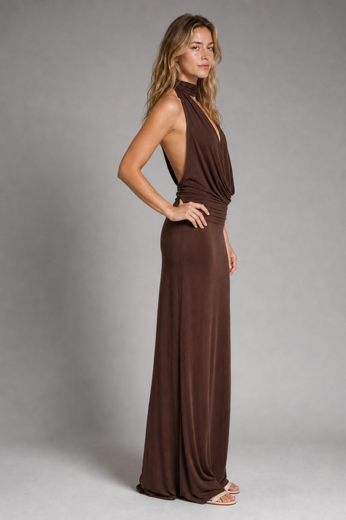 Annie Backless Maxi Dress | Women's Collared Sleeveless Cocktail Dress